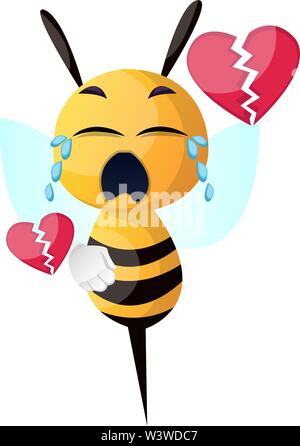 Broken hearted bee, illustration, vector on white background. Stock Vector