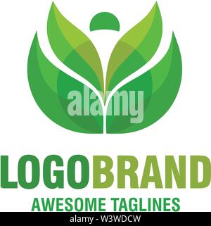 green leaf ecology and fitness health vector, abstract people health and abstract organic leaf logo Stock Vector