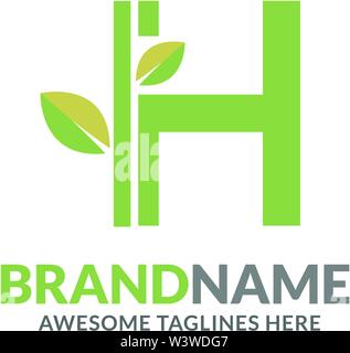 creative initial letter h with natural green leaf logo vector element Stock Vector