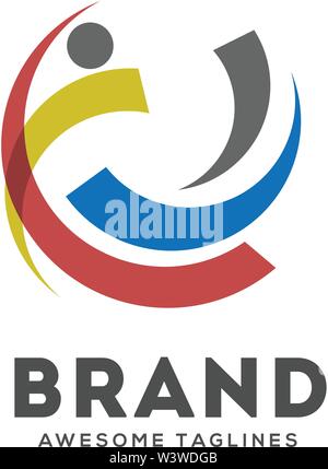 abstract colorful circle human figure active Fitness logo template Stock Vector