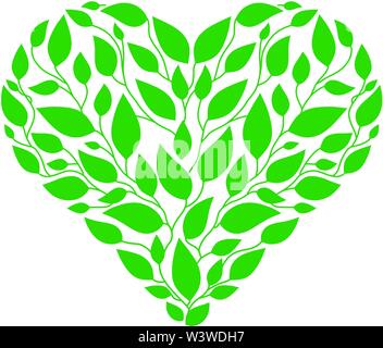 creative Heart made from green leaves logo vector, green heart with leaves vegan herbal healthcare Stock Vector
