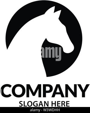 Stylized White Horse Head in Circle for Mascot Logo Template Stock Vector