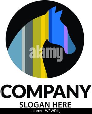 Stylized colorful Horse Head in Circle for Mascot Logo Template Stock Vector