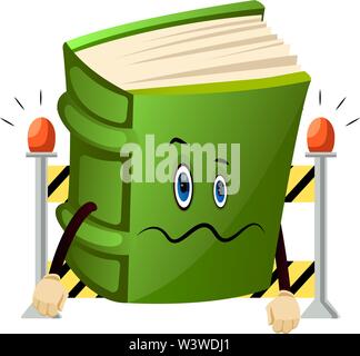 Cartoon book character with closed road sign, illustration, vector on white background. Stock Vector