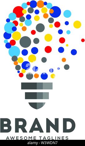 Vector light bulbs with particle dots logo concept. innovation idea technology logo vector Stock Vector