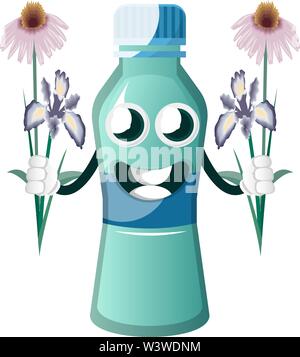 Bottle is holding flowers, illustration, vector on white background. Stock Vector