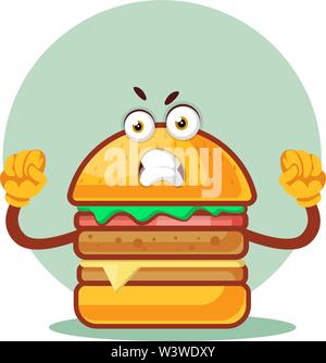 Angry burger, illustration, vector on white background. Stock Vector