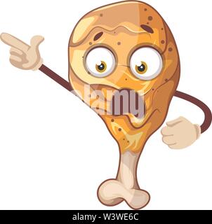 Scared chicken leg pointing at something, illustration, vector on white background. Stock Vector