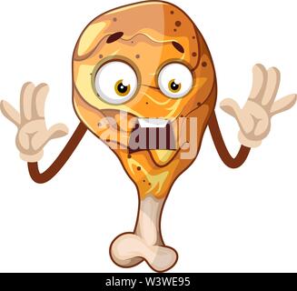 Afraid, fried chicken leg, illustration, vector on white background. Stock Vector