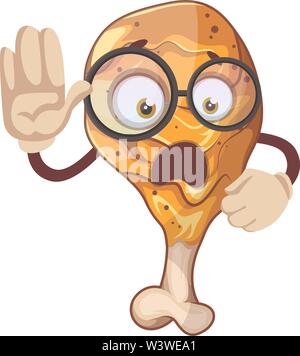 A scared fried chicken character with glasses, illustration, vector on white background. Stock Vector