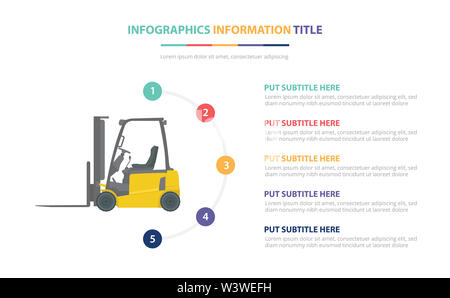 forklift infographic template concept with five points list and various color with clean modern white background - vector illustration Stock Photo