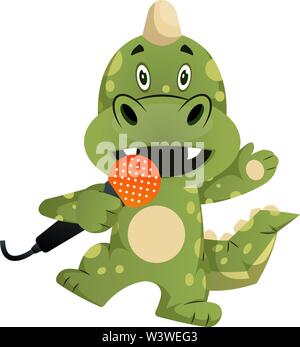 Green dragon is singing, illustration, vector on white background. Stock Vector
