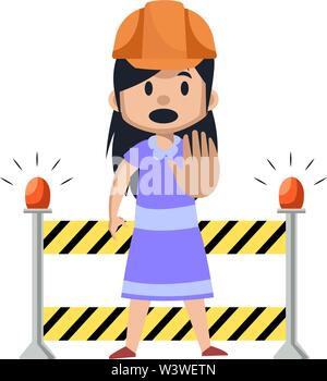 A cartoon illustration of a girl construction worker standing and ...