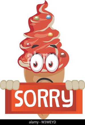 Ice cream with sorry sign, illustration, vector on white background. Stock Vector