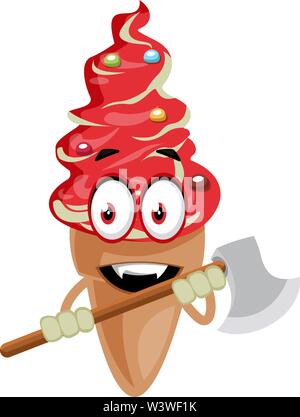 Ice cream with axe, illustration, vector on white background. Stock Vector