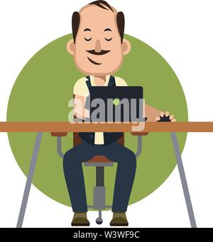 Man playing video games, illustration, vector on white background. Stock Vector