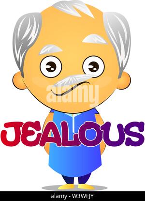 Old man is jealous, illustration, vector on white background. Stock Vector