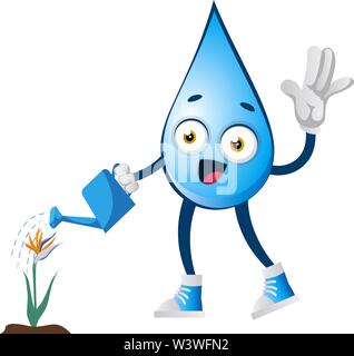 Water drop watering plant, illustration, vector on white background. Stock Vector