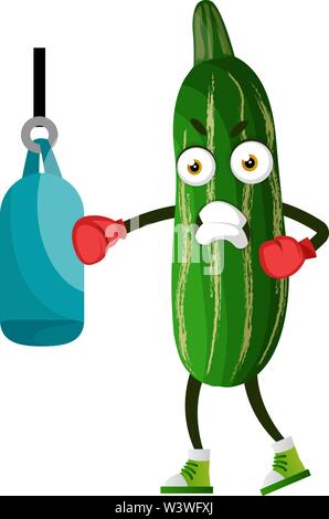 Cucumber boxing, illustration, vector on white background. Stock Vector