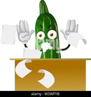 Cucumber with papers, illustration, vector on white background. Stock Vector