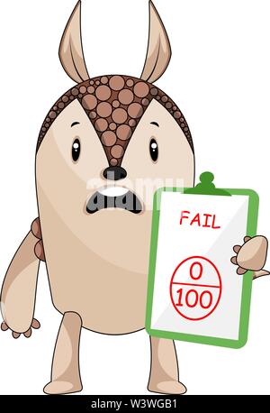 Armadillo fail in exam, illustration, vector on white background. Stock Vector