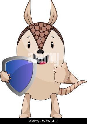 Armadillo with shield, illustration, vector on white background. Stock Vector