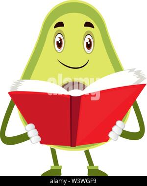 Avocado reading book, illustration, vector on white background. Stock Vector