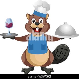 Beaver chef, illustration, vector on white background. Stock Vector