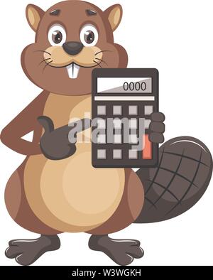 Beaver holding calculator, illustration, vector on white background. Stock Vector