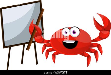 Crab with blackboard, illustration, vector on white background. Stock Vector