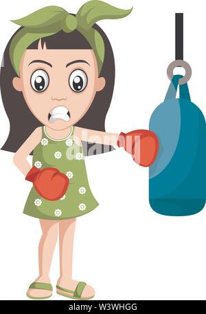 Female boxer cartoon character. Boxing woman vector illustration, girl ...