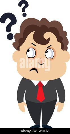 Man with question marks, illustration, vector on white background. Stock Vector