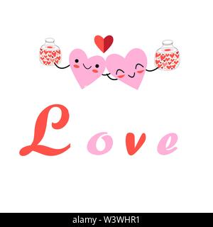 Vector festive cartoon hearts on a white background. Holiday Card for the Day of all lovers. Stock Vector