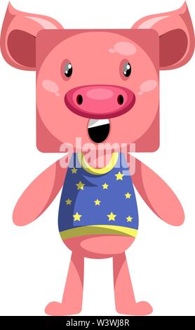 Pig standing still, illustration, vector on white background. Stock Vector