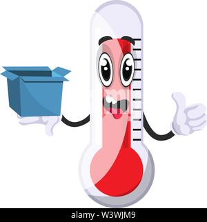 Thermometer with blue box, illustration, vector on white background. Stock Vector