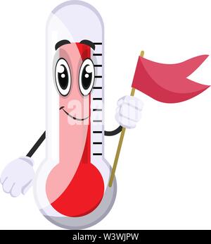 Thermometer with red flag, illustration, vector on white background. Stock Vector