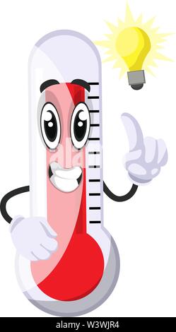 Thermometer with lighting bulb, illustration, vector on white background. Stock Vector
