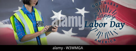 Composite image of female architect using digital tablet Stock Photo