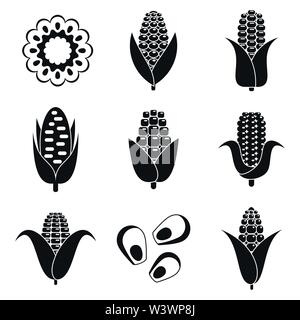 Farm corn icons set. Simple set of farm corn vector icons for web design on white background Stock Vector