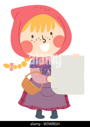 Illustration of a Swedish Kid Girl Wearing Easter Witch Costume Holding a Blank Paper Board and Carrying a Basket Stock Photo