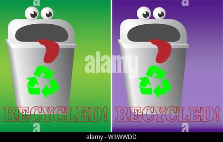 cartoon logo recycling garbage bin with eyes and tongue urn Stock Vector