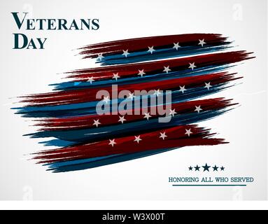 Banner of happy veterans day holiday flag sign illustration design over a white background. Vector illustration. Stock Vector