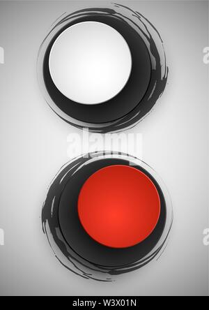 Red and white circle button on black background. Vector illustration Stock Vector