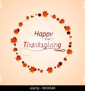 Banner Happy Thanksgiving with autumn round background. Vector illustration. Stock Vector