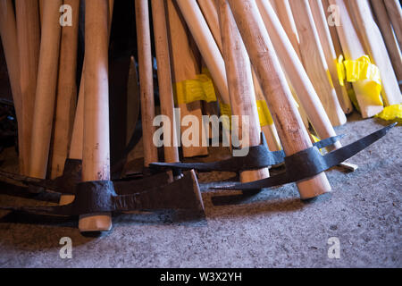 blacksmith traditional workshop  A blacksmith shop  Forged iron handmade products ready for sale Stock Photo