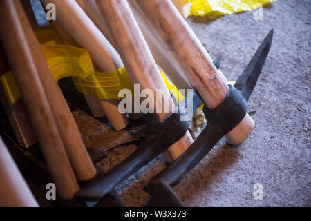 blacksmith traditional workshop  A blacksmith shop  Forged iron handmade products ready for sale Stock Photo