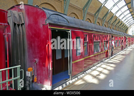 Hogwarts Express in Universal Studios on platform just before leaving Stock Photo