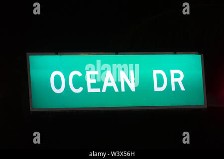 Traffic sign of famous Ocean Drive in Art Deco, Miami Beach, Florida Stock Photo