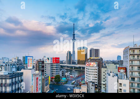Video of Tokyo Skytree at sunset Stock Photo