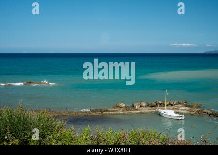 Corfu Agios STefanos a lovely shot looking out to seaThe sea as many different shades of blue and looks very picturesque. A Stock Photo